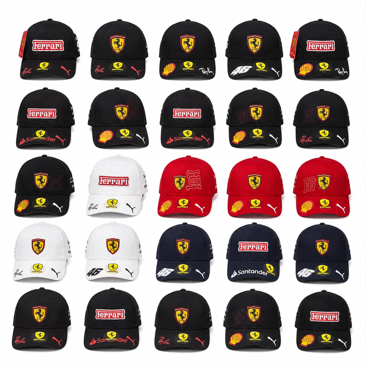 Gorra Curva bordado Ferrari de tela gabardina 5 Gajos