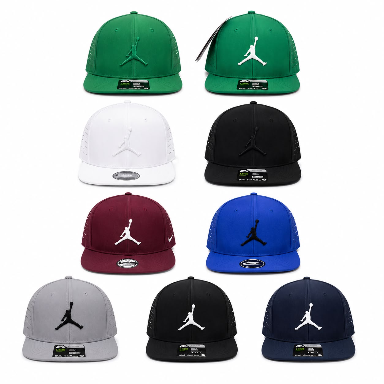 Gorra Plana con bordado Jorda.n de tela microfibra con respirador